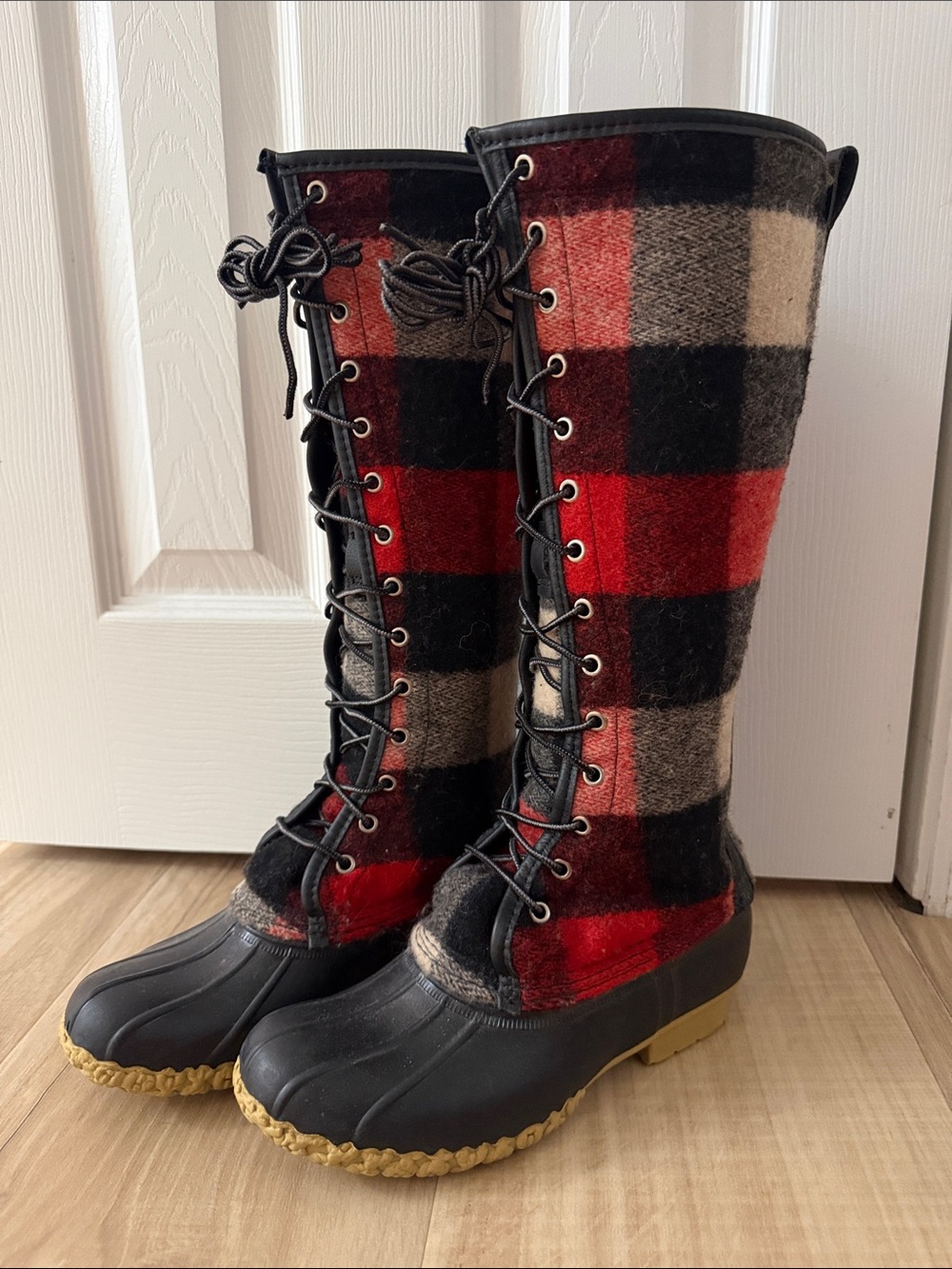 RARE - DISCONTINUED LL BEAN Buffalo Plaid Knee High Wool Bean Boots - Winter - Picture 2 of 7
